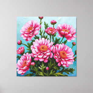 Impressão Em Tela Belas Flores Cor-de-Rosa Com Folhas Verdes
