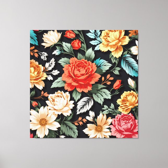 Impressão Em Tela Belas Rosas com Arte de Fundo Negra (Frente)