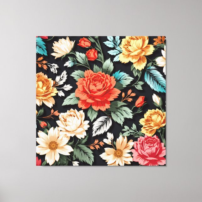 Impressão Em Tela Belas Rosas com Arte de Fundo Negra (Frente)