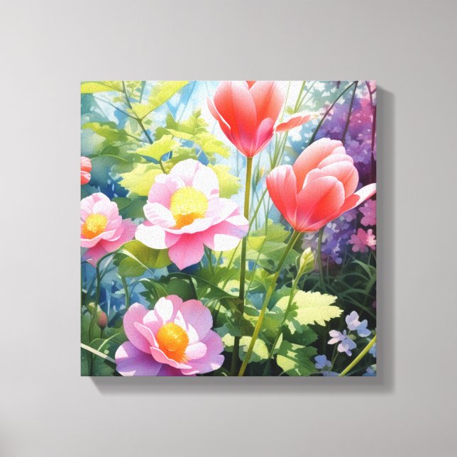 Impressão Em Tela Beleza florescente: Flores rosa e amarelas (Frente)