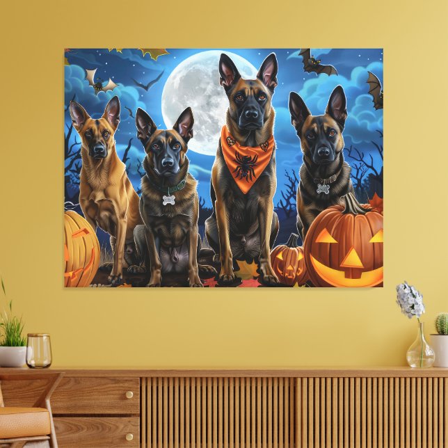 Impressão Em Tela Belga Malinoi Halloween Spooky (Insitu(Sala de estar))