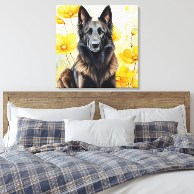 Impressão Em Tela Belgian Tervuren Dog Lover and Poppies (Insitu(Quarto))