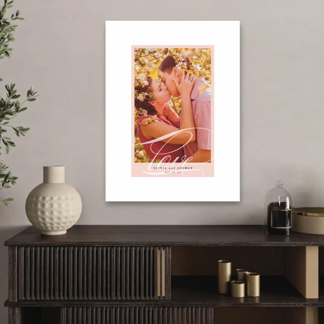 Impressão Em Tela Belo Amor Script Borda Rosa Foto de Casamento (Beautiful Love Script Pink Border Wedding Photo Canvas Print @ fat_fa_tin)