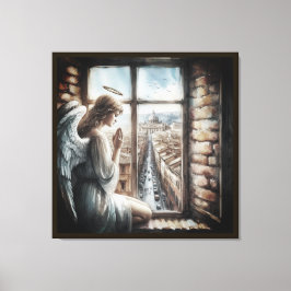 Impressão Em Tela Belo Anjo Guardião e Cidade Velha Italiana