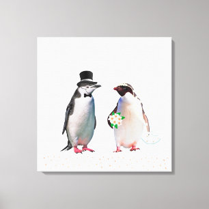 Impressão Em Tela Belo Casal de Pinguins em Casamento sobre Branco