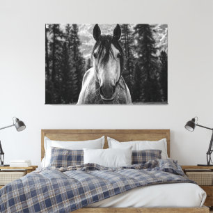 Impressão Em Tela Belo Cavalo Espiritado Preto e Branco