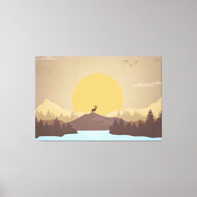 Impressão Em Tela Belo pôr do sol sobre a paisagem do lago (Frente)