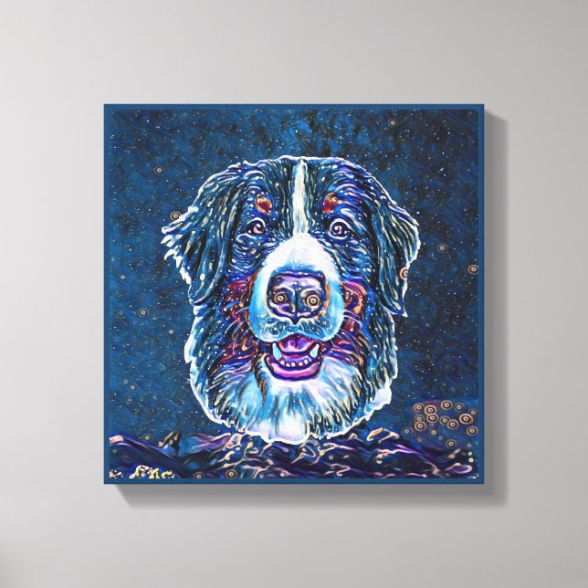 Impressão Em Tela Bernese Mountain Dog Blue Starry Night Painting (Frente)