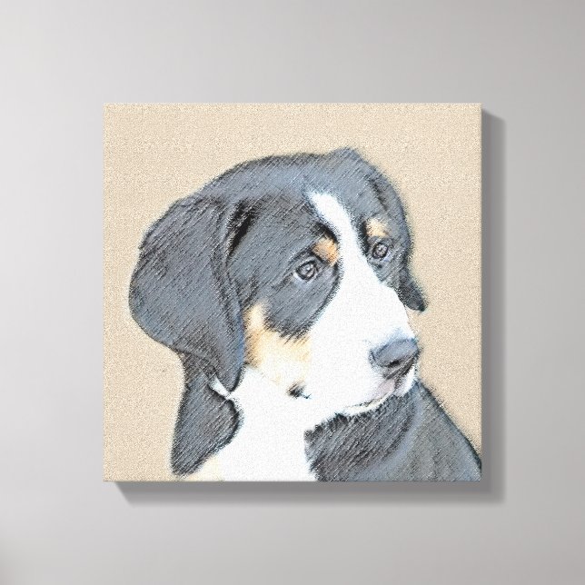 Impressão Em Tela Bernese Mountain Dog Puppy Painting - Arte Origina (Frente)
