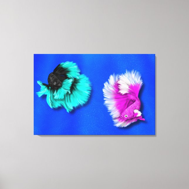 Impressão Em Tela Betta Fish Duo, preto e branco, branco e rosa (Frente)