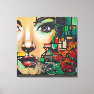 Impressão Em Tela Bicicletas na parede do Grafite