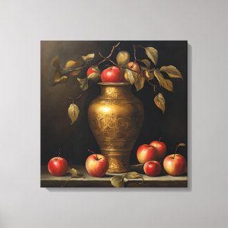 Impressão Em Tela Bife de ouro de pintura clássico e maçãs vermelhas