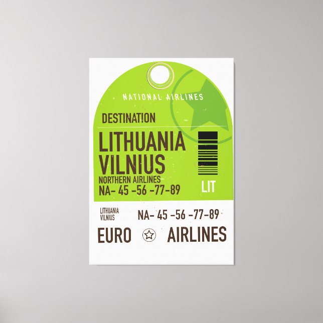 Impressão Em Tela Bilhete de viagem do avião de Vilnius, Lituânia (Frente)