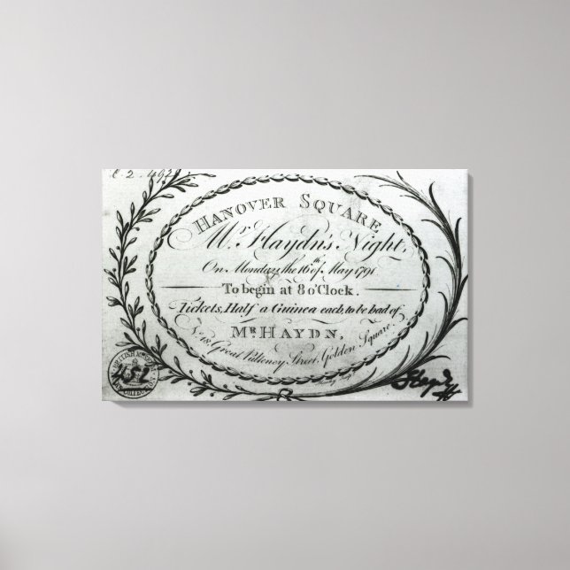 Impressão Em Tela Bilhete para 'Sr. Noite de Haydn em Hanover (Frente)