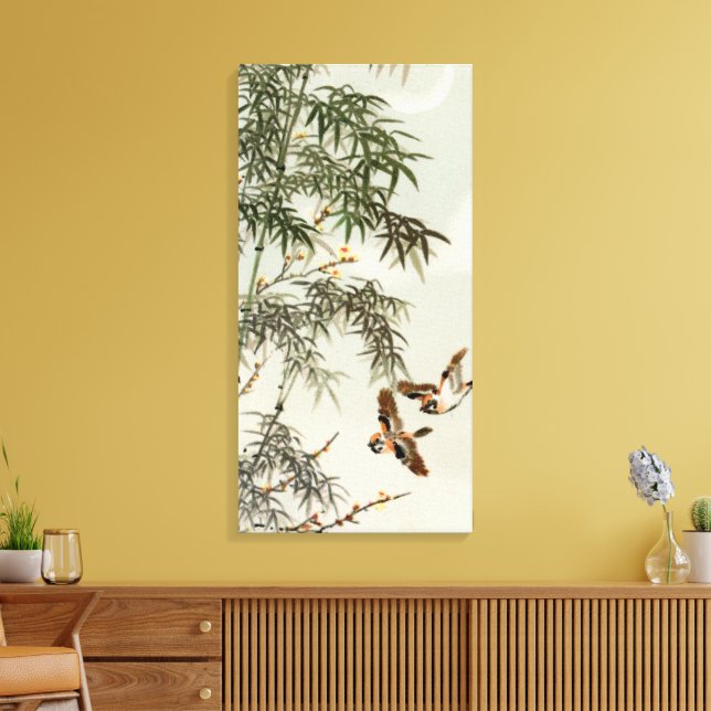 Impressão Em Tela Birds Bamboo Asian Japonês Vintage (Insitu(Sala de estar))