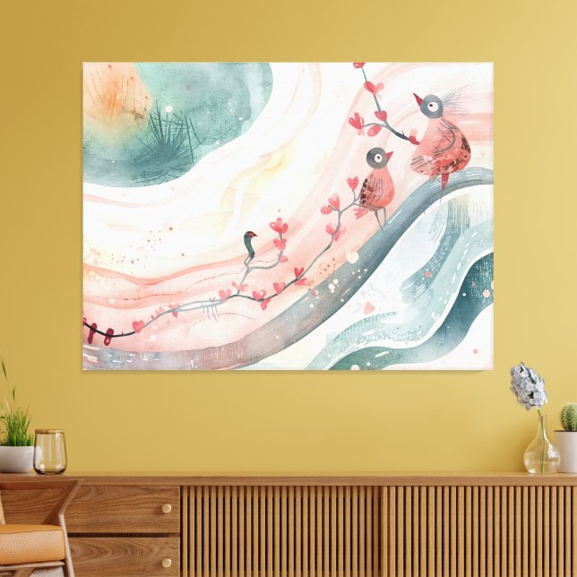 Impressão Em Tela Birds on a Heart Branch  (Insitu(Sala de estar))