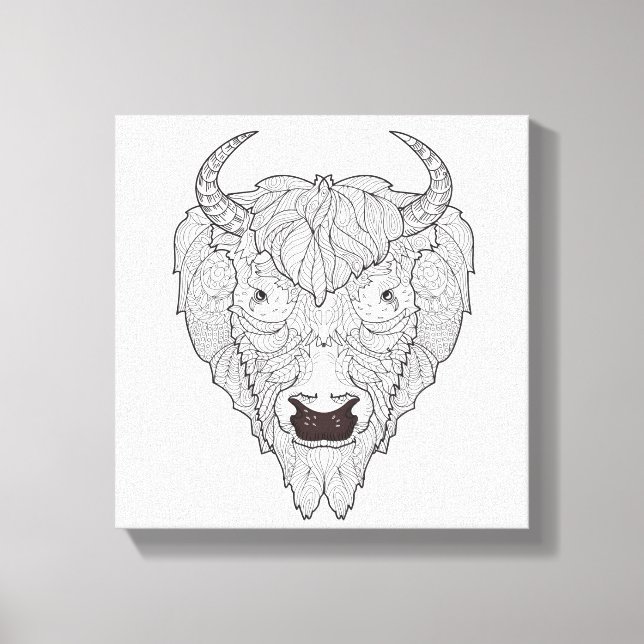 Impressão Em Tela Bison Head Doodle 6 (Frente)