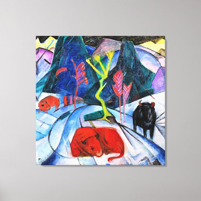 Impressão Em Tela Bison in Winter, pintura de Franz Marc (Frente)