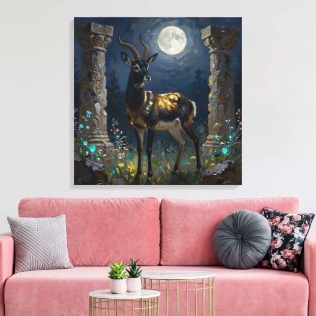 Impressão Em Tela Black and Gold Gazelle | Wildlife Illustration (Insitu(Sala de estar))