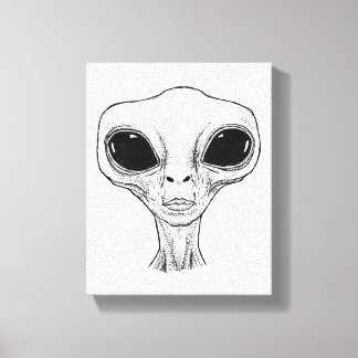 Impressão Em Tela Black and White Alien Head Illustration