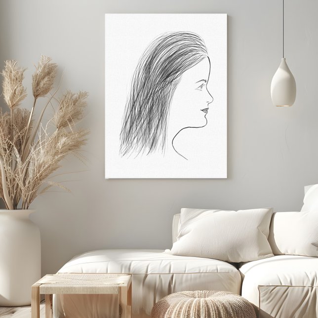 Impressão Em Tela Black and White Woman Profile Sketch Gallery Wall (Criador carregado)