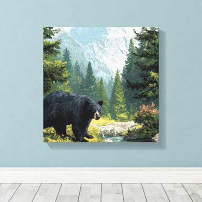 Impressão Em Tela Black Bear Nature (Insitu(piso de madeira))