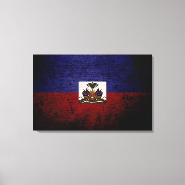 Impressão Em Tela Black Grunge Haiti Flag (Frente)