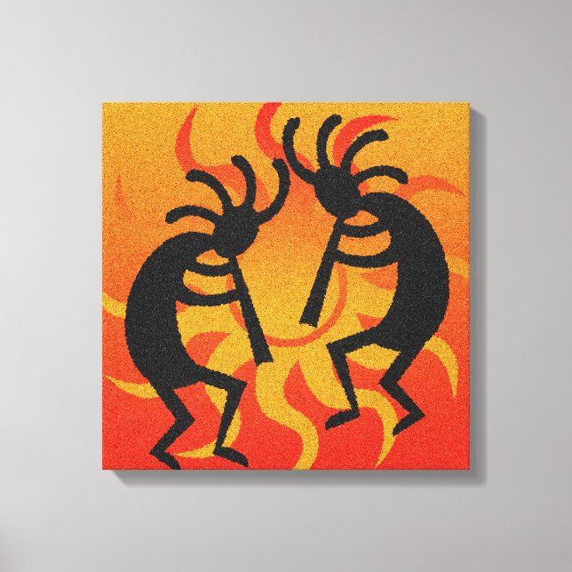 Impressão Em Tela Black Orange Southwestern Kokopelli Wall Art (Frente)