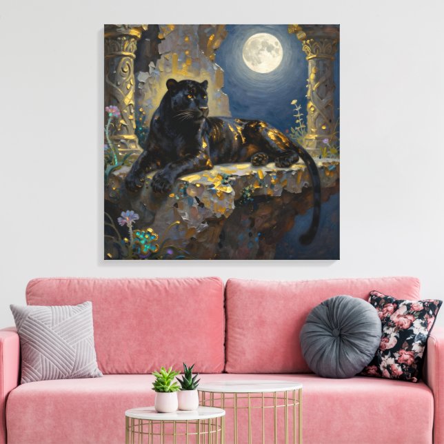 Impressão Em Tela Black Panther under the Full Moon  (Insitu(Sala de estar))