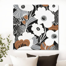 Black White Boho Floral
