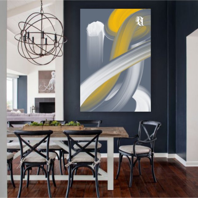 Impressão Em Tela Black White Gray Gold Abstract  (Criador carregado)