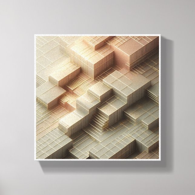 Impressão Em Tela Blocos Geométricos Isométricos 3D Modernos - Doura (Frente)