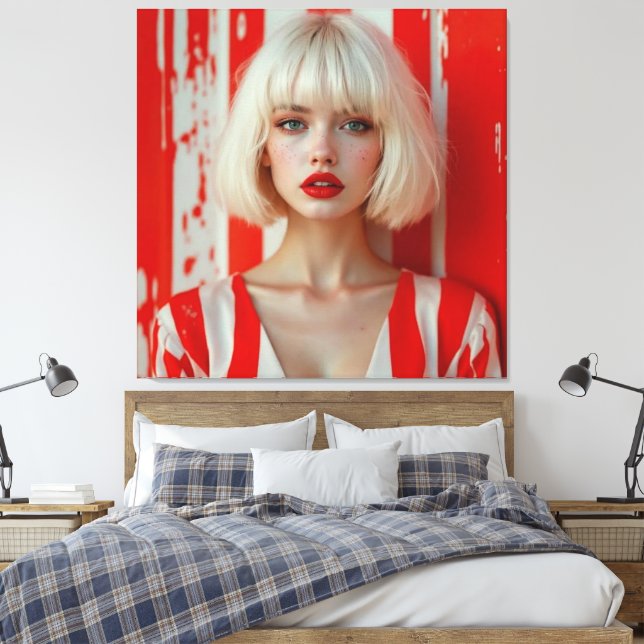 Impressão Em Tela  Blonde bob hair woman cinematic portrait  (Insitu(Quarto))