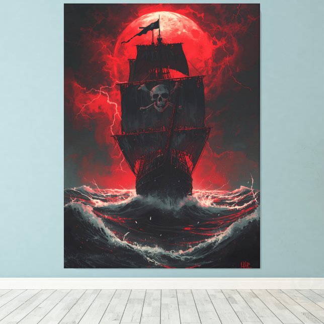 Impressão Em Tela Blood Moon Pirates: Cursed Galleon of the Crimson  (Insitu(piso de madeira))