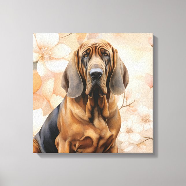 Impressão Em Tela Bloodhound Dog Lover and Peach Blossoms (Frente)