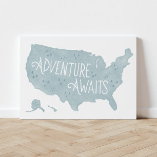 Impressão Em Tela Blue Adventure aguarda o Decor do Map Kids Room