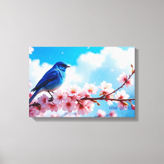 Impressão Em Tela Blue Bird on Cherry Blossom Branch (Frente)