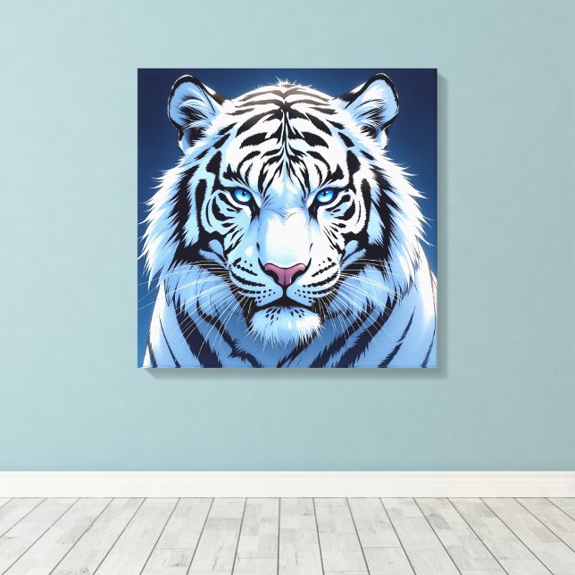 Impressão Em Tela Blue eyed White Tiger Ai Art (Insitu(piso de madeira))
