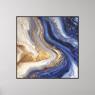 Impressão Em Tela Blue Gold Marble Flow – Arte de Parede Fluida Abst