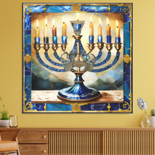 Impressão Em Tela Blue Hanukkah Menorah