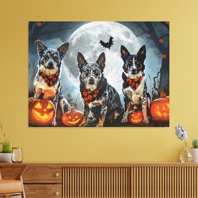 Impressão Em Tela Blue Heeler Halloween Spooky (Insitu(Sala de estar))