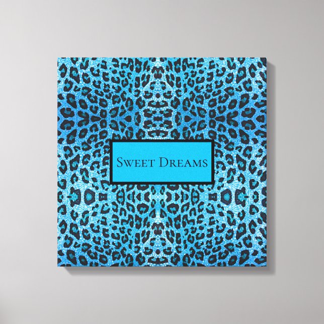 Impressão Em Tela Blue Leopard Faux Sparkle Sweet Dreams Modern Chic (Frente)