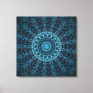 Impressão Em Tela Blue Mandala Net Retro Hippie Trippy Boho Chic
