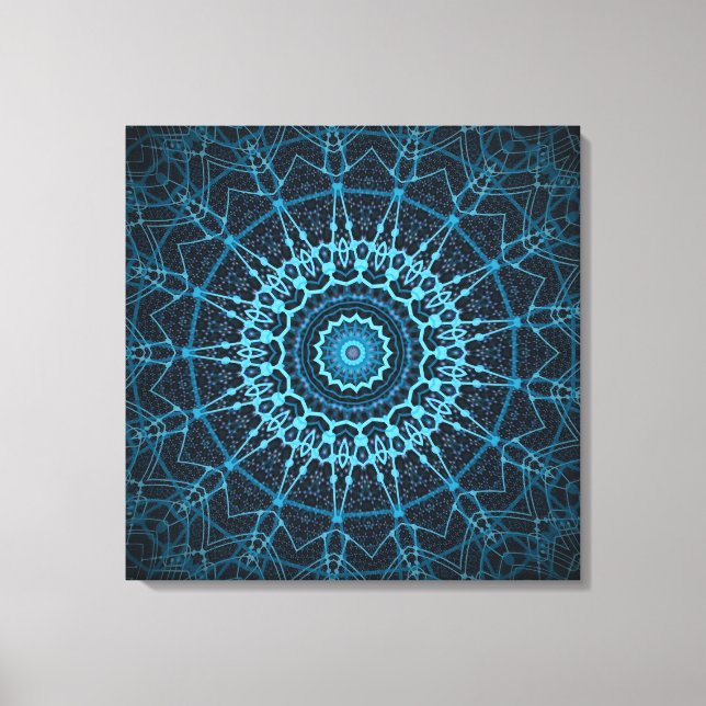 Impressão Em Tela Blue Mandala Net Retro Hippie Trippy Boho Chic (Frente)