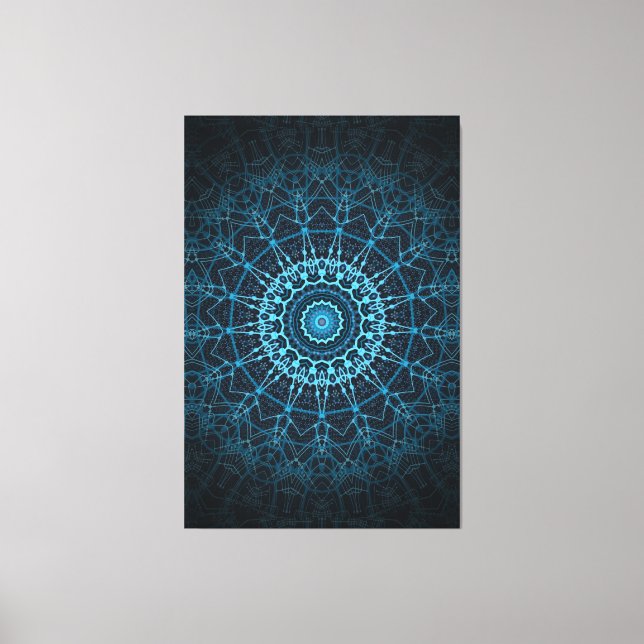 Impressão Em Tela Blue Mandala Net Retro Hippie Trippy Boho Chic (Frente)