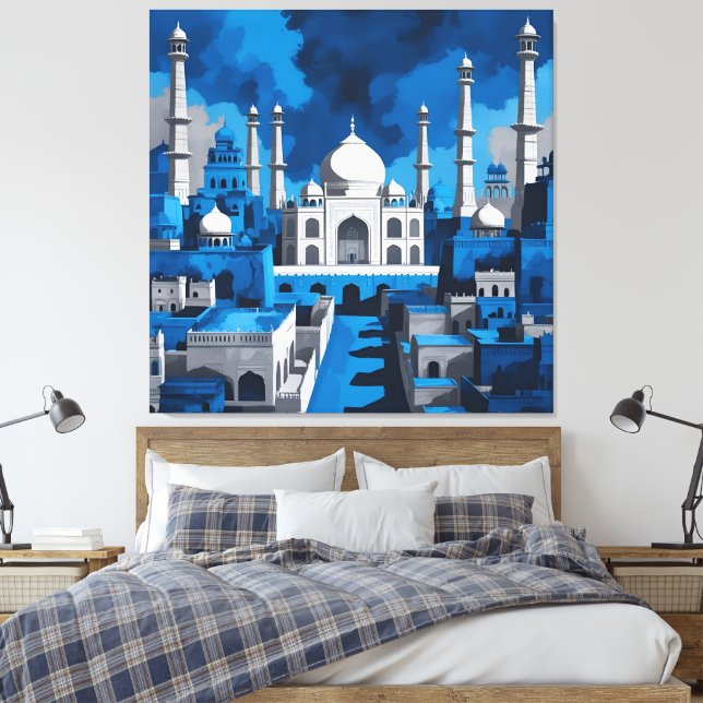 Impressão Em Tela Blue sky  Taj Mahal AI art  (Insitu(Quarto))