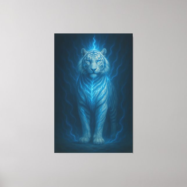 Impressão Em Tela Blue Spirit Lightning White Tiger – Ethereal Storm (Frente)
