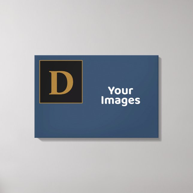 Impressão Em Tela Blue with Dourado Family Inicial Photo Display (Frente)