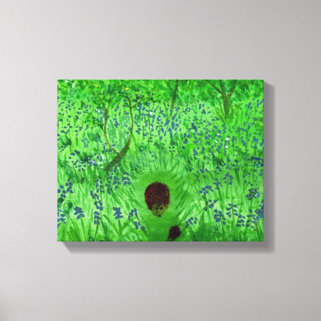 Impressão Em Tela Bluebell Wood Hedgehogs pintura Primavera Woodland (Frente)