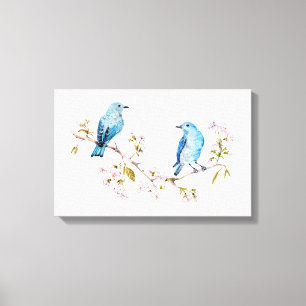 Impressão Em Tela Bluebirds da montanha no ramo de Sakura
